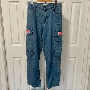 Sofia Vergara Coca Cola Denim Blue Wide Leg Cargo Pants